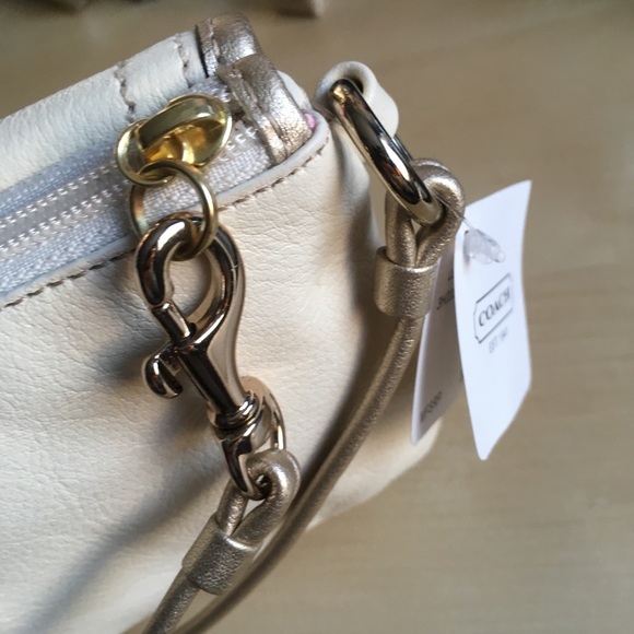 Coach Cream & Gold Leather Clutch Wristlet - Picture 13 of 16